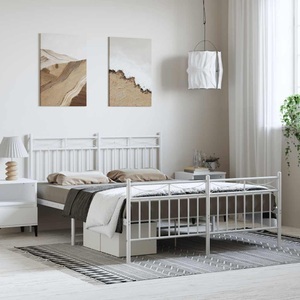 vidaXL, vidaXL Bettgestell mit Kopf- und Fußteil Metall Weiß 150x200 cm