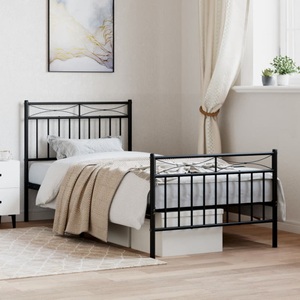 vidaXL, vidaXL Bettgestell mit Kopf- und Fußteil Metall Schwarz 90x190 cm