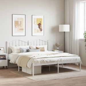 vidaXL, vidaXL Bettgestell mit Kopfteil Metall Weiß 160x200 cm
