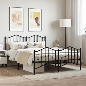 vidaXL, vidaXL Bettgestell mit Kopf- und Fußteil Metall Schwarz 140x190 cm