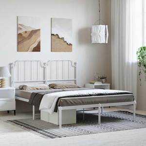 vidaXL, vidaXL Bettgestell mit Kopfteil Metall Weiß 135x190 cm