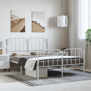 vidaXL, vidaXL Bettgestell mit Kopf- und Fußteil Metall Weiß 150x200 cm