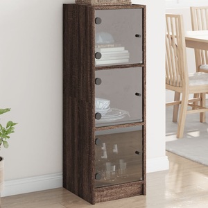 vidaXL, vidaXL Highboard mit Glastüren Braun Eichen-Optik 35x37x109 cm, vidaXL Highboard mit Glastüren Braun Eichen-Optik 35x37x109 cm
