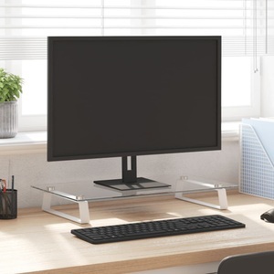 vidaXL, vidaXL Monitorständer Weiß 60x35x8 cm Hartglas und Metall, vidaXL Monitorständer Weiß 60x35x8 cm Hartglas und Metall
