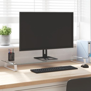 vidaXL, vidaXL Monitorständer Weiß 100x35x8 cm Hartglas und Metall, vidaXL Monitorständer Weiß 100x35x8 cm Hartglas und Metall