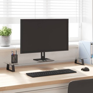 vidaXL, vidaXL Monitorständer Schwarz 100x20x8 cm Hartglas und Metall, vidaXL Monitorständer Schwarz 100x20x8 cm Hartglas und Metall