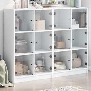 vidaXL, vidaXL Bücherregal mit Türen Weiß 136x37x109 cm Holzwerkstoff, vidaXL Bücherregal mit Türen Weiß 136x37x109 cm Holzwerkstoff