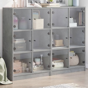 vidaXL, vidaXL Bücherregal mit Türen Betongrau 136x37x109 cm Holzwerkstoff, vidaXL Bücherregal mit Türen Betongrau 136x37x109 cm Holzwerkstoff