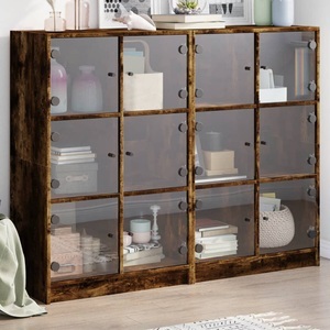 vidaXL, vidaXL Bücherregal mit Türen Räuchereiche 136x37x109 cm Holzwerkstoff, vidaXL Bücherregal mit Türen Räuchereiche 136x37x109 cm Holzwerkstoff