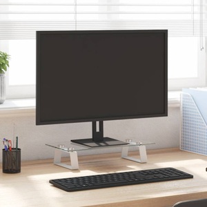 vidaXL, vidaXL Monitorständer Weiß 40x20x8 cm Hartglas und Metall, vidaXL Monitorständer Weiß 40x20x8 cm Hartglas und Metall