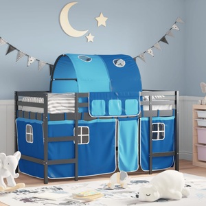 vidaXL, vidaXL Kinderhochbett mit Tunnel Blau 90x200 cm Massivholz Kiefer, vidaXL Kinderhochbett mit Tunnel Blau 90x200 cm Massivholz Kiefer