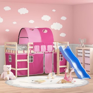vidaXL, vidaXL Kinderhochbett mit Tunnel Rosa 80x200 cm Massivholz Kiefer