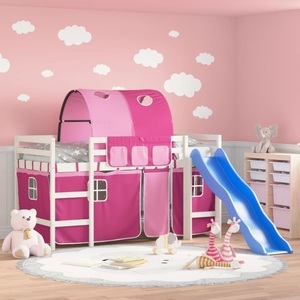 vidaXL, vidaXL Kinderhochbett mit Tunnel Rosa 80x200 cm Massivholz Kiefer, vidaXL Kinderhochbett mit Tunnel Rosa 80x200 cm Massivholz Kiefer