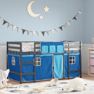 vidaXL, vidaXL Kinderhochbett mit Vorhängen Blau 80x200 cm Massivholz Kiefer, 