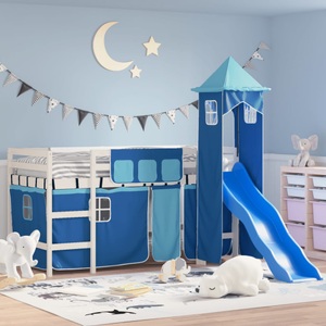 vidaXL, vidaXL Kinderhochbett mit Turm Blau 90x190 cm Massivholz Kiefer