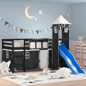 vidaXL, vidaXL Kinderhochbett mit Turm Weiß & Schwarz 90x190 cm Kiefernholz