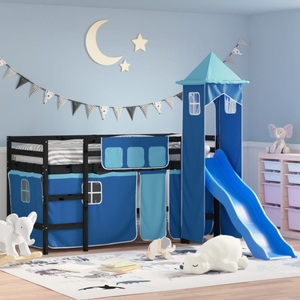 vidaXL, vidaXL Kinderhochbett mit Turm Blau 90x190 cm Massivholz Kiefer