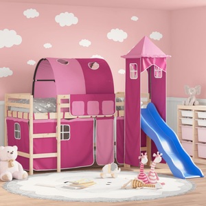 vidaXL, vidaXL Kinderhochbett mit Turm Rosa 80x200 cm Massivholz Kiefer