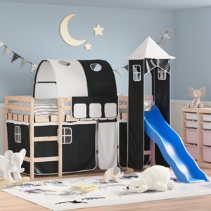 vidaXL, vidaXL Kinderhochbett mit Turm Weiß & Schwarz 90x200 cm Kiefernholz, 