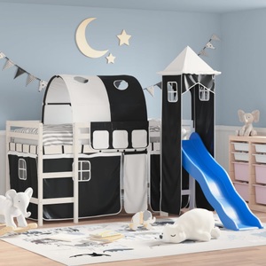 vidaXL, vidaXL Kinderhochbett mit Turm Weiß & Schwarz 90x200 cm Kiefernholz, vidaXL Kinderhochbett mit Turm Weiß & Schwarz 90x200 cm Kiefernholz