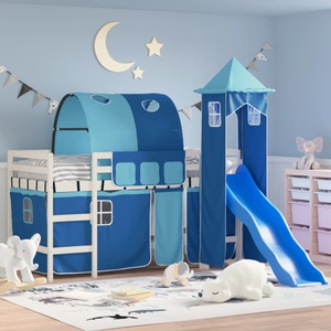 vidaXL, vidaXL Kinderhochbett mit Turm Blau 90x200 cm Massivholz Kiefer