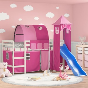 vidaXL, vidaXL Kinderhochbett mit Turm Rosa 90x190 cm Massivholz Kiefer