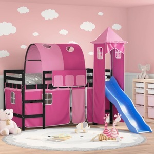 vidaXL, vidaXL Kinderhochbett mit Turm Rosa 90x190 cm Massivholz Kiefer, vidaXL Kinderhochbett mit Turm Rosa 90x190 cm Massivholz Kiefer