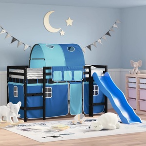 vidaXL, vidaXL Kinderhochbett mit Tunnel Blau 90x200 cm Massivholz Kiefer