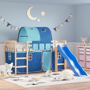 vidaXL, vidaXL Kinderhochbett mit Tunnel Blau 90x190 cm Massivholz Kiefer, 