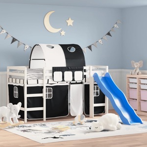 vidaXL, vidaXL Kinderhochbett mit Tunnel Weiß & Schwarz 90x190 cm Kiefernholz, vidaXL Kinderhochbett mit Tunnel Weiß & Schwarz 90x190 cm Kiefernholz