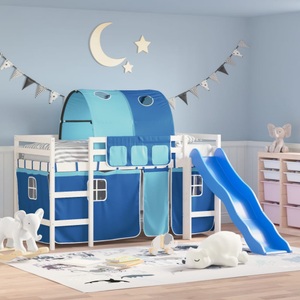 vidaXL, vidaXL Kinderhochbett mit Tunnel Blau 90x190 cm Massivholz Kiefer