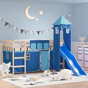 vidaXL, vidaXL Kinderhochbett mit Turm Blau 80x200 cm Massivholz Kiefer