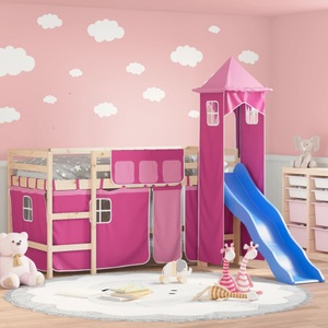 vidaXL, vidaXL Kinderhochbett mit Turm Rosa 80x200 cm Massivholz Kiefer
