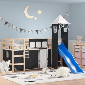 vidaXL, vidaXL Kinderhochbett mit Turm Weiß & Schwarz 90x200 cm Kiefernholz, 