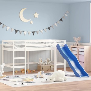 vidaXL, vidaXL Kinderhochbett mit Rutsche Weiß 90x200 cm Massivholz Kiefer