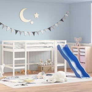 vidaXL, vidaXL Kinderhochbett mit Rutsche Weiß 90x190 cm Massivholz Kiefer, vidaXL Kinderhochbett mit Rutsche Weiß 90x190 cm Massivholz Kiefer