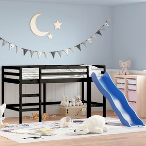 vidaXL, vidaXL Kinderhochbett mit Rutsche Schwarz 90x190 cm Massivholz Kiefer
