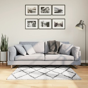 vidaXL, vidaXL Teppich Shaggy Hochflor Modern Creme und Schwarz 120x120 cm