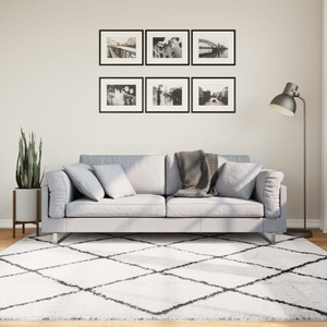 vidaXL, vidaXL Teppich Shaggy Hochflor Modern Creme und Schwarz 200x200 cm