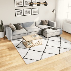 vidaXL, vidaXL Shaggy-Teppich PAMPLONA Hochflor Modern Creme Schwarz 240x240cm