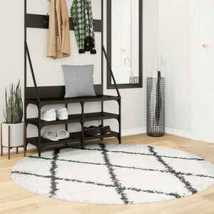 vidaXL, vidaXL Teppich Shaggy Hochflor Modern Creme und Schwarz Ø 160 cm