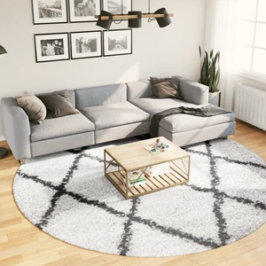 vidaXL, vidaXL Teppich Shaggy Hochflor Modern Creme und Schwarz Ø 280 cm