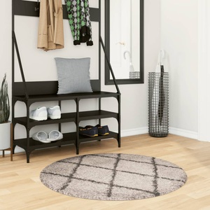 vidaXL, vidaXL Teppich Shaggy Hochflor Modern Beige und Anthrazit Ø 100 cm