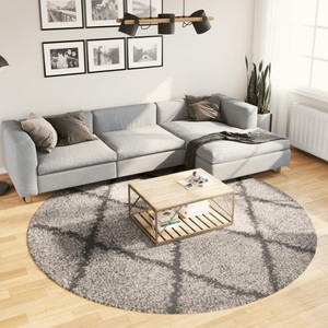 vidaXL, vidaXL Teppich Shaggy Hochflor Modern Beige und Anthrazit Ø 240 cm
