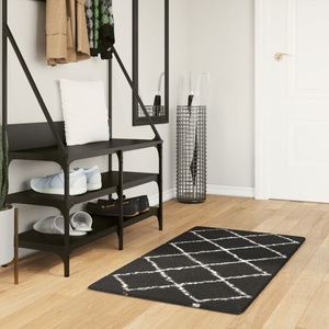 vidaXL, vidaXL Teppich Shaggy Hochflor Modern Schwarz und Creme 60x110 cm