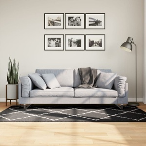 vidaXL, vidaXL Teppich Shaggy Hochflor Modern Schwarz und Creme 100x200 cm