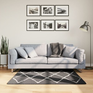 vidaXL, vidaXL Teppich Shaggy Hochflor Modern Schwarz und Creme 120x120 cm