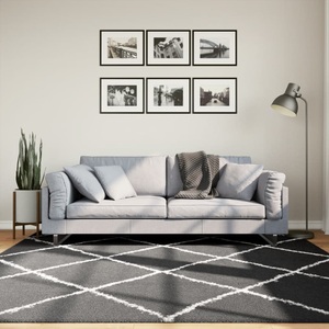 vidaXL, vidaXL Teppich Shaggy Hochflor Modern Schwarz und Creme 200x200 cm