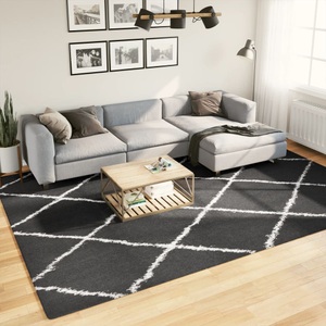 vidaXL, vidaXL Teppich Shaggy Hochflor Modern Schwarz und Creme 240x340 cm
