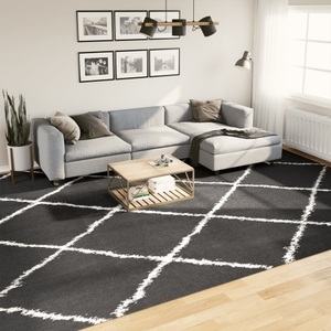vidaXL, vidaXL Teppich Shaggy Hochflor Modern Schwarz und Creme 300x400 cm